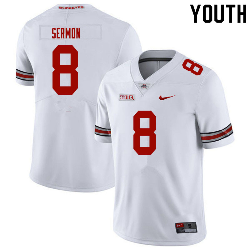 Ohio State Buckeyes Trey Sermon Youth #8 White Authentic Stitched College Football Jersey